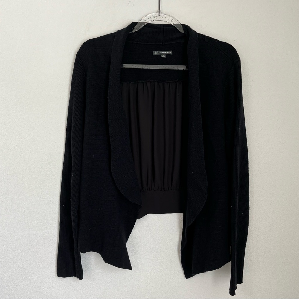 Adrianna Papel Black Open Front Crop Semi Sheer Back Cardigan Size L